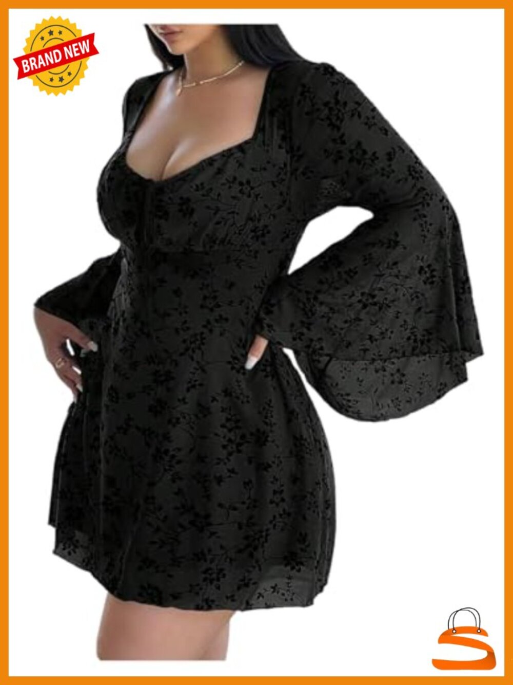 Plus Size Floral Gothic Dress Long Sleeve Mesh A-Line Grunge